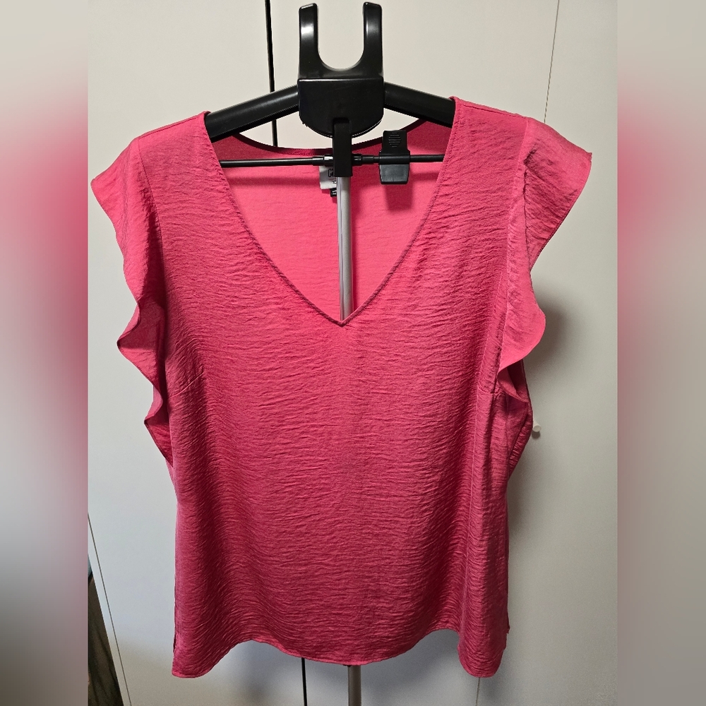 Pink V-Neck Ruffle Sleeve Top